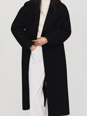 HANDMADE WOOL COAT WITH BELT MANGO BLACK SIZE M NEW